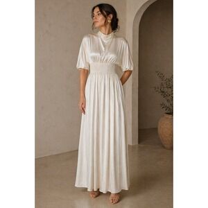 Kitty Satin Mock Neck Maxi Dress Womens Size‎ 8 Ivory Excellent